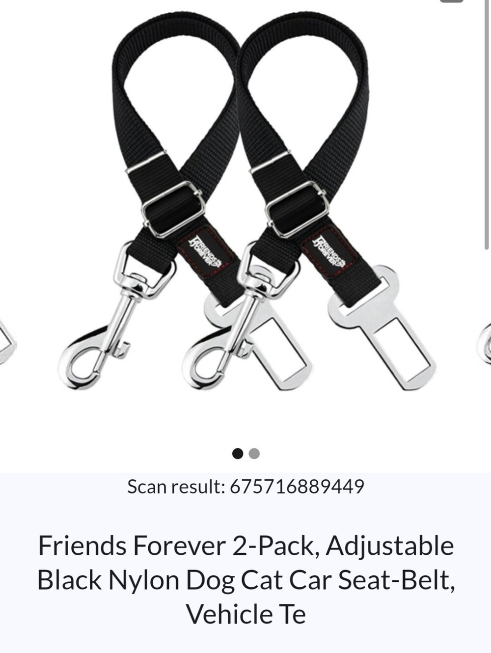 Friends Forever Classic Pet Seat Belt 2-Pack Adjustable Black Nylon Dog Car